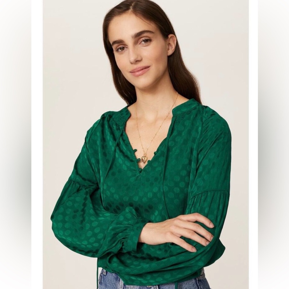 NWOT‎ Great Jones Emerald Dot Blouse Women's Size S - Green